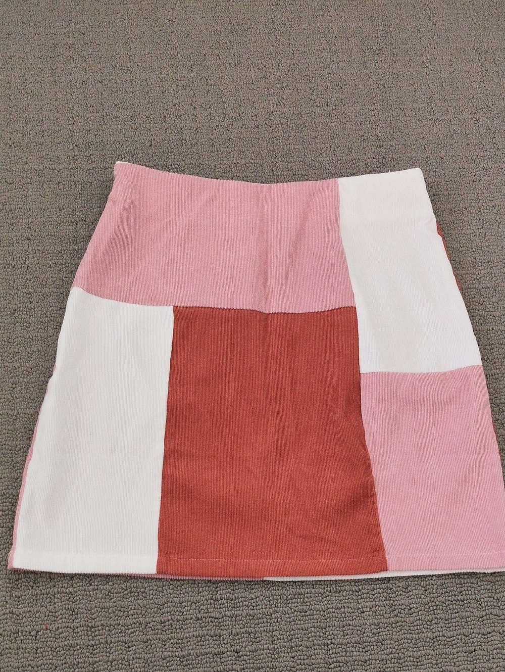Colorblock Pink, White & Rust Patchwork Mini Skirt